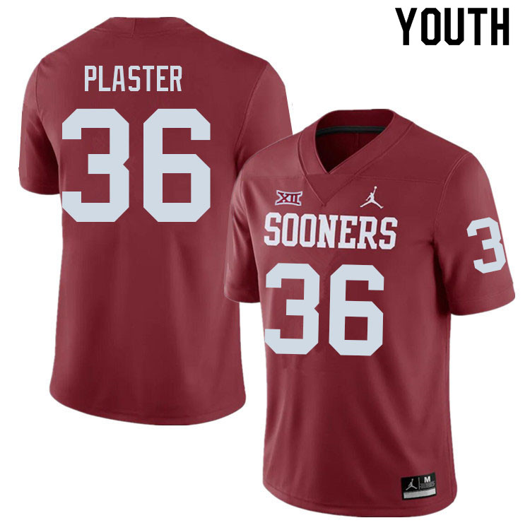Youth #36 Josh Plaster Oklahoma Sooners College Football Jerseys Sale-Crimson